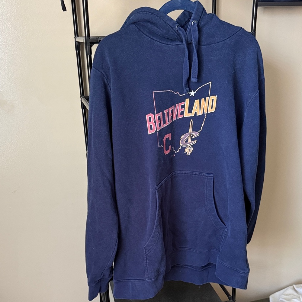 Navy 'BELIEVELAND' Pullover Hoodie Sweatshirt
